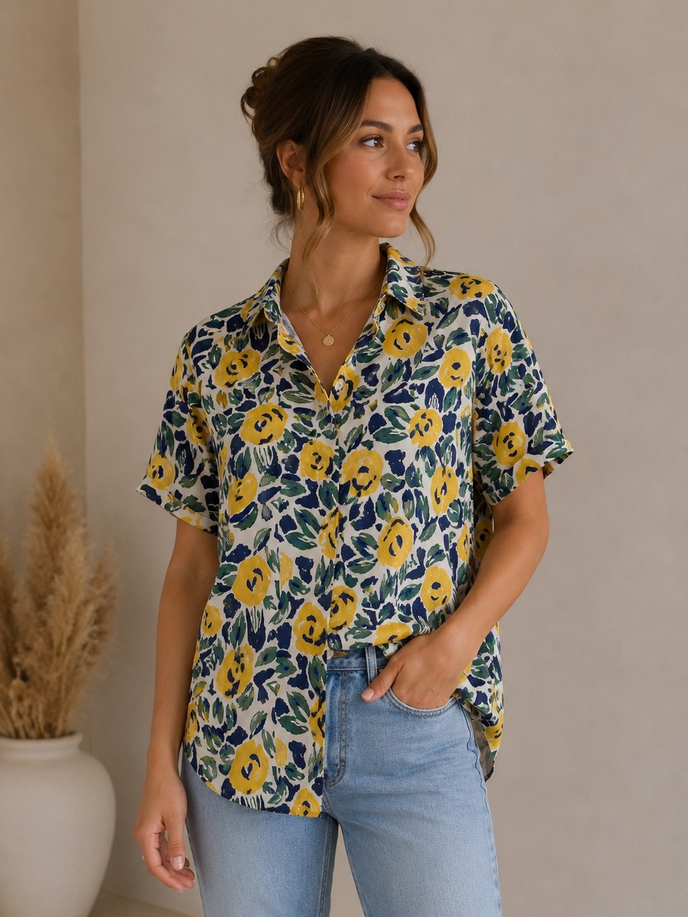 Vintage Maggie Lawrence Sport 18/20 Floral Button Up Collared Shirt Summer Top